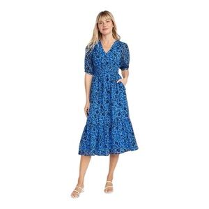 Old Navy Waist-Defined V-Neck Midi Babydoll Floral Puff Sleeve Dress XL